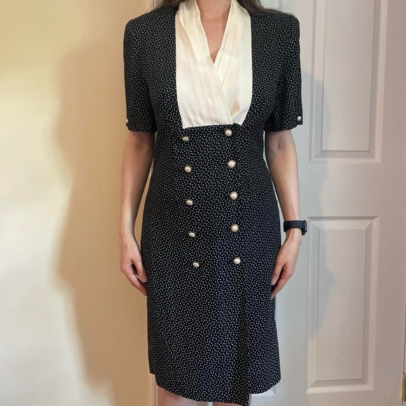 Vintage Lady Carol Polka Dot Dress 80s Secretary style - Picture 2 of 8